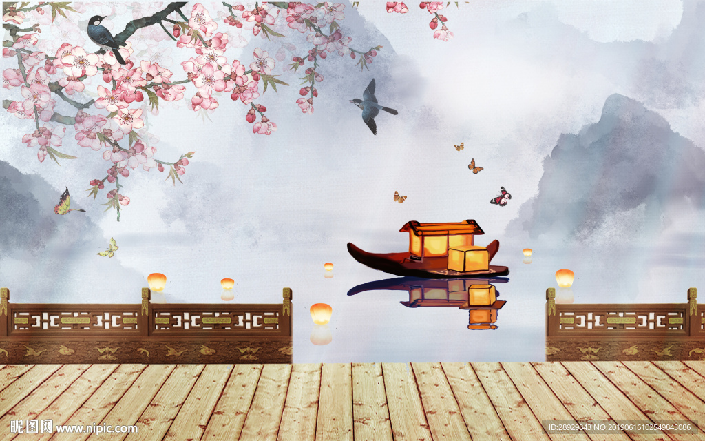 中式山水背景墙