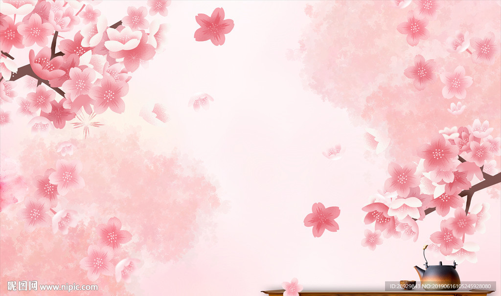 中式桃花背景墙