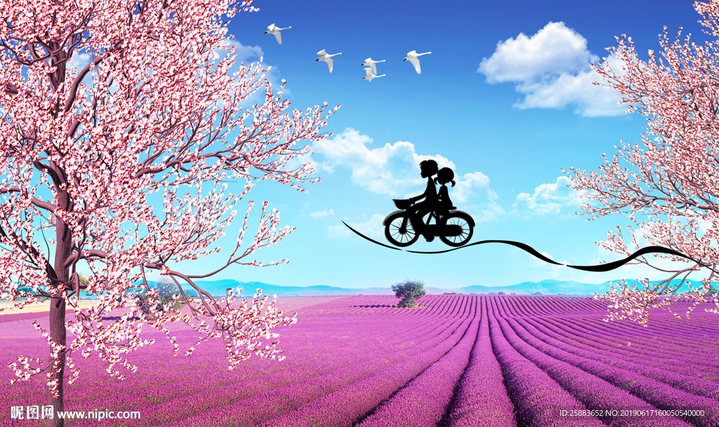 唯美薰衣草田园风光电视背景墙