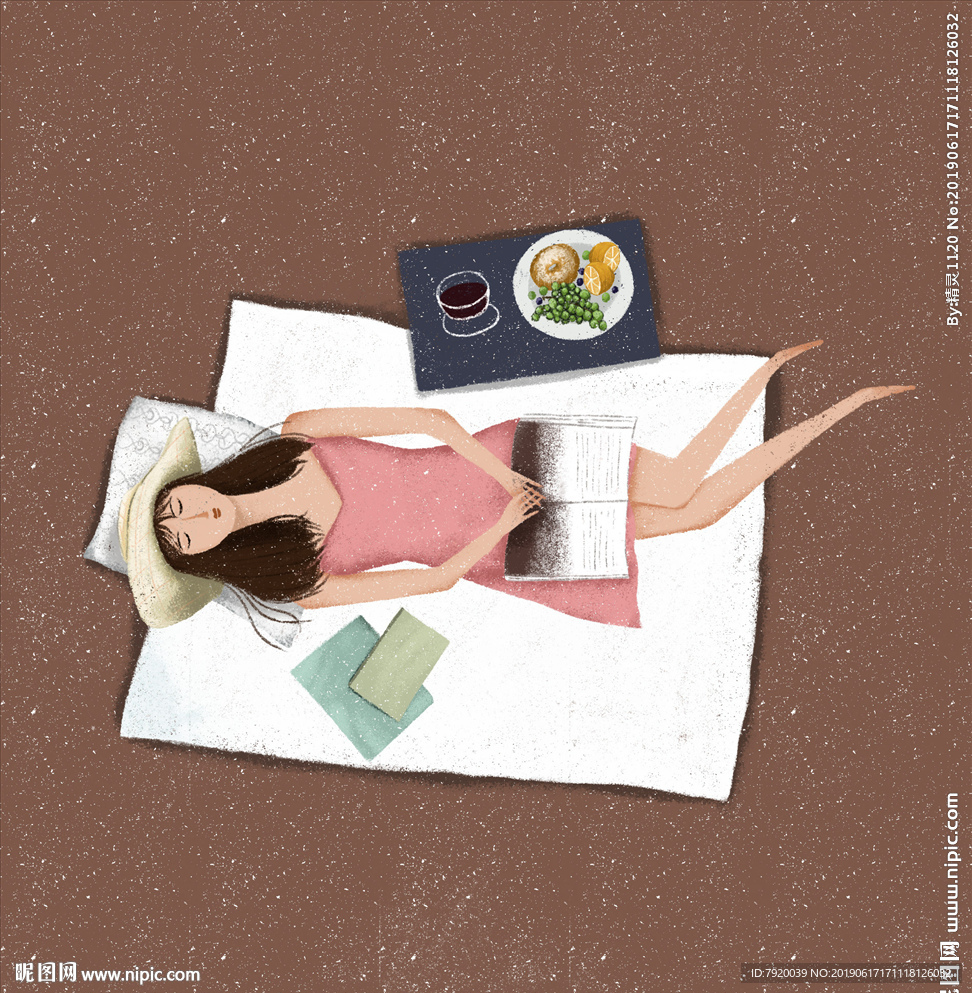 插画美女野餐场景