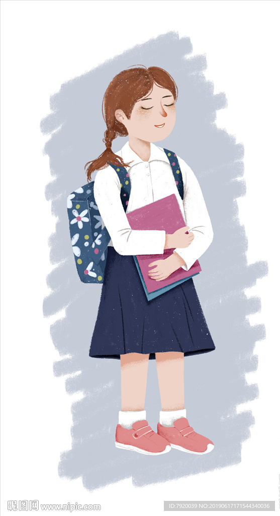卡通上学的小女孩