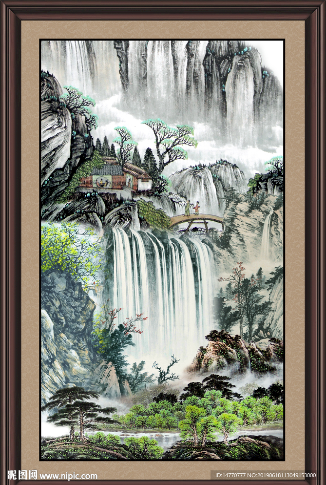 风水瀑布画