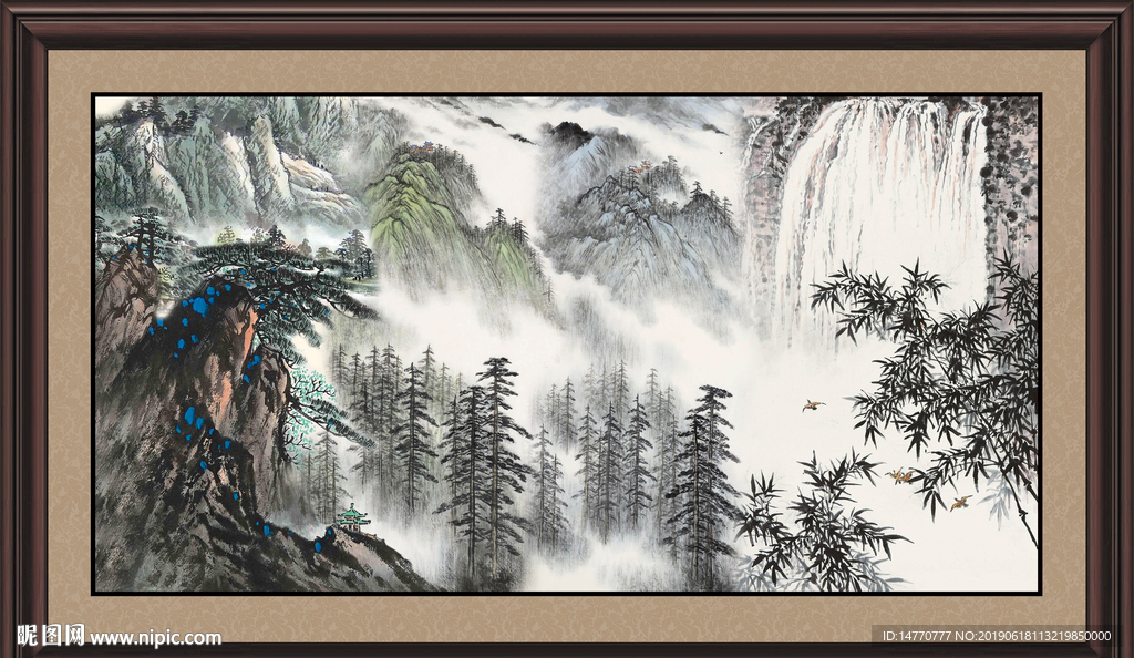 风水瀑布画