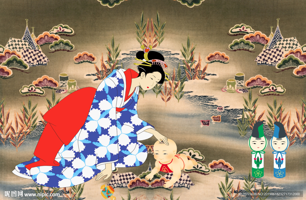 浮世绘日式和服壁紙烤肉料理