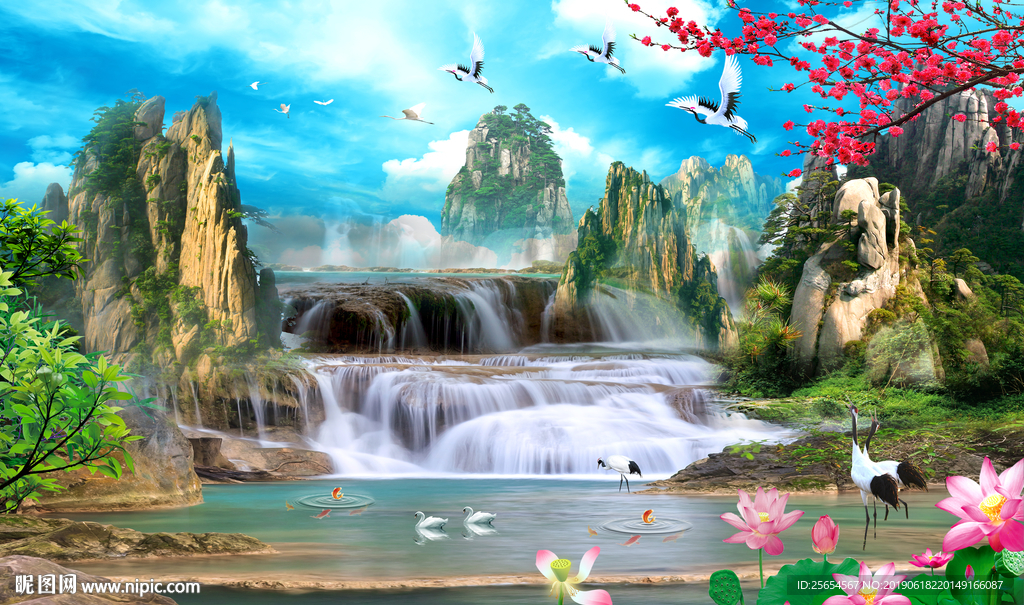 流水生财背景画