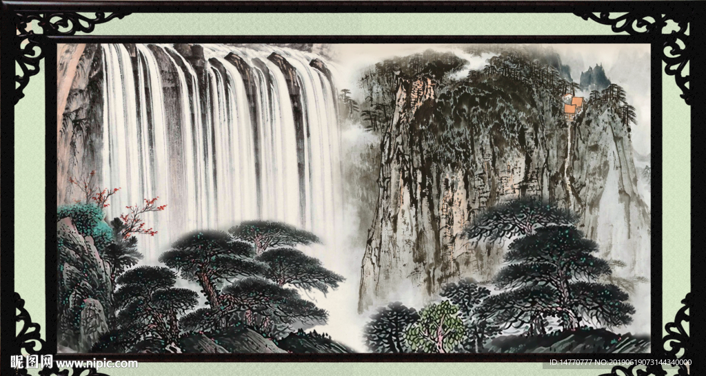 风水瀑布画
