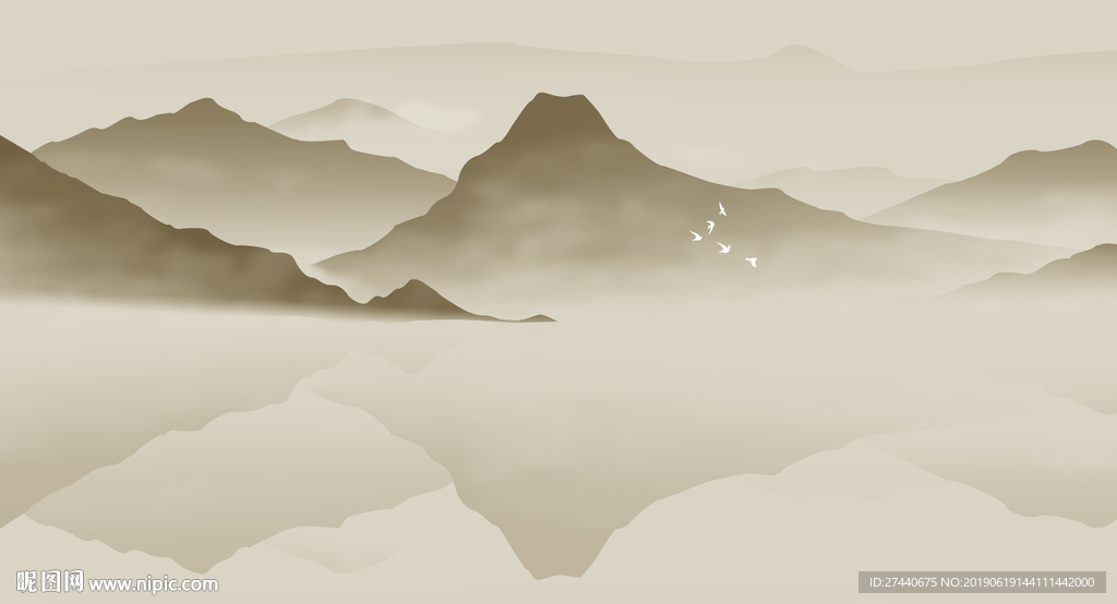 水墨山水画装饰画高清壁画