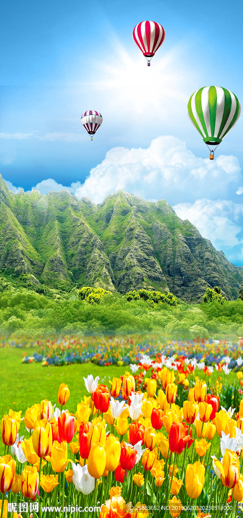 清新花海山水电视背景墙