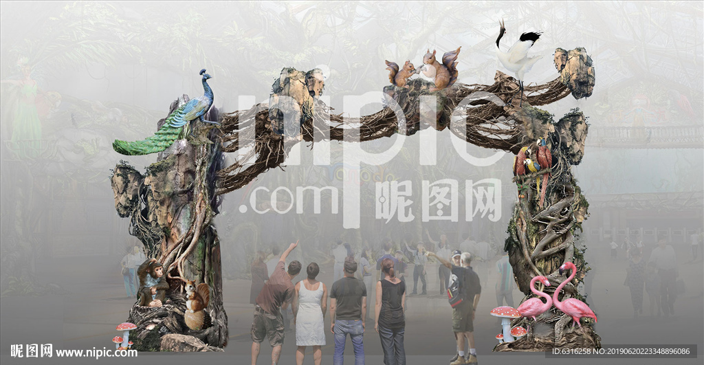 悬浮山古树假山景观门效果图