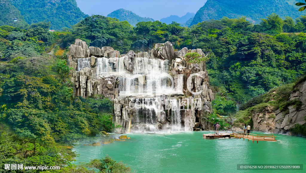 假山跌水瀑布效果图