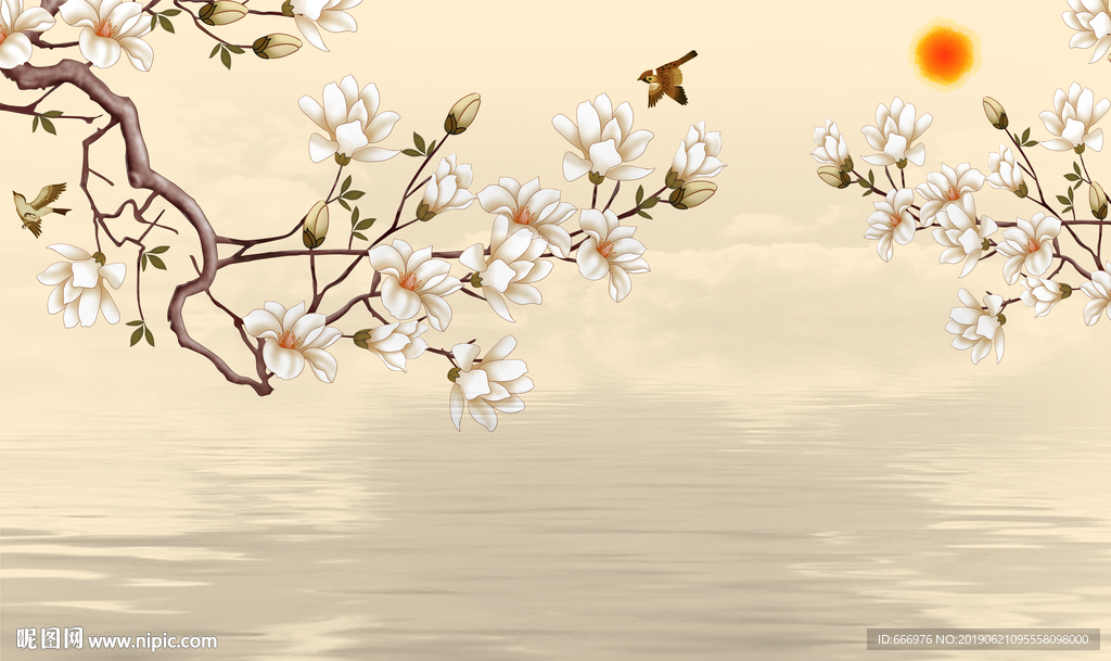 栀子花鸟