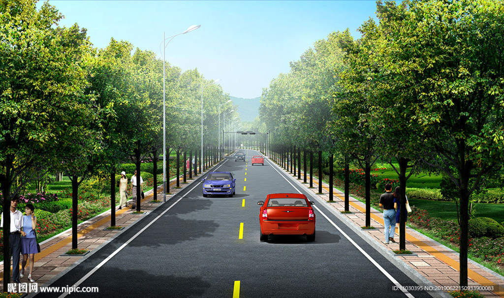 道路效果图 乡村道路 园林道路
