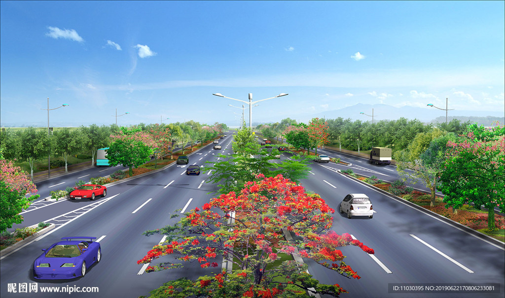 道路效果图 乡村道路 园林道路