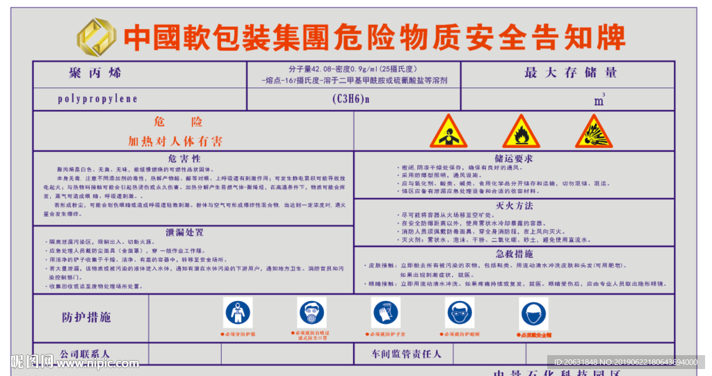 聚丙烯危险源告知牌宣传栏排版