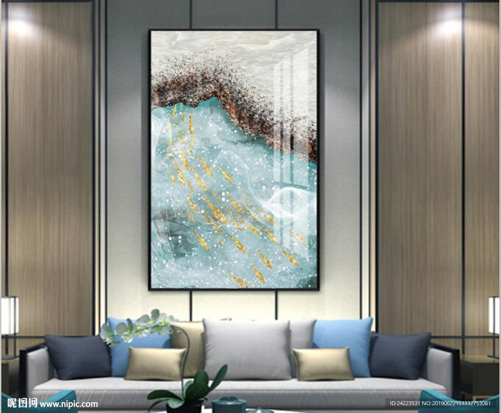 北欧抽象淡彩如鱼得水晶瓷画风景