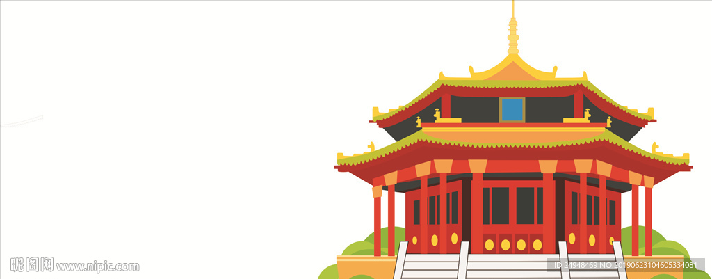手绘中国传统古建筑插画矢量元素