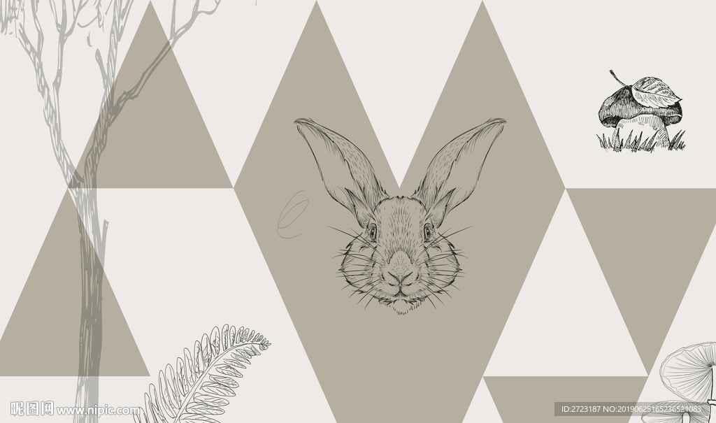 个性拼接造型动植物轮廓线条壁画