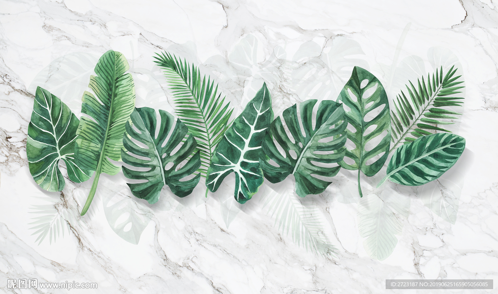 绿色树叶芭蕉叶简约艺术壁画