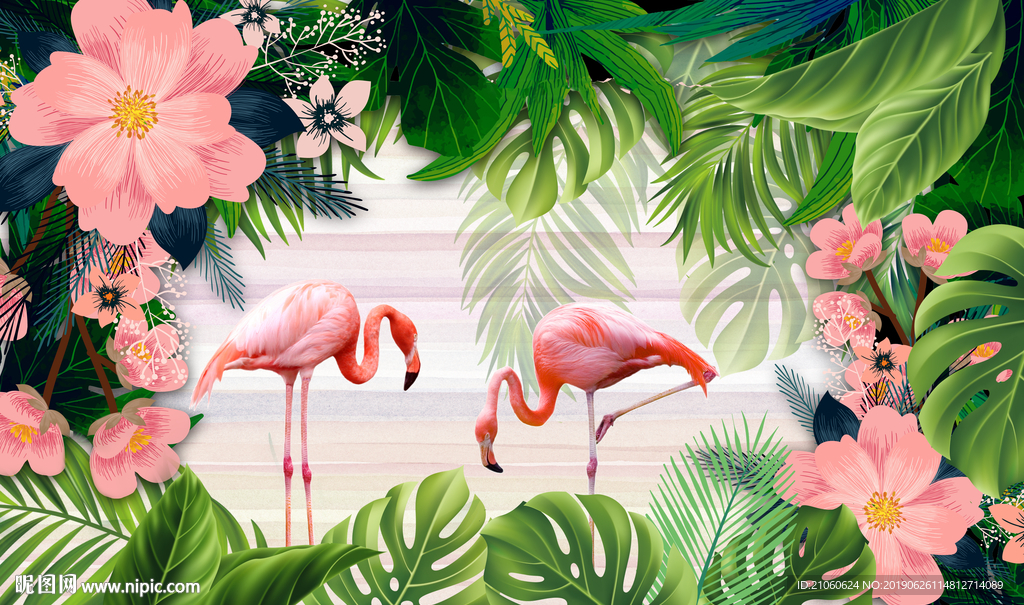 火烈鸟背景墙