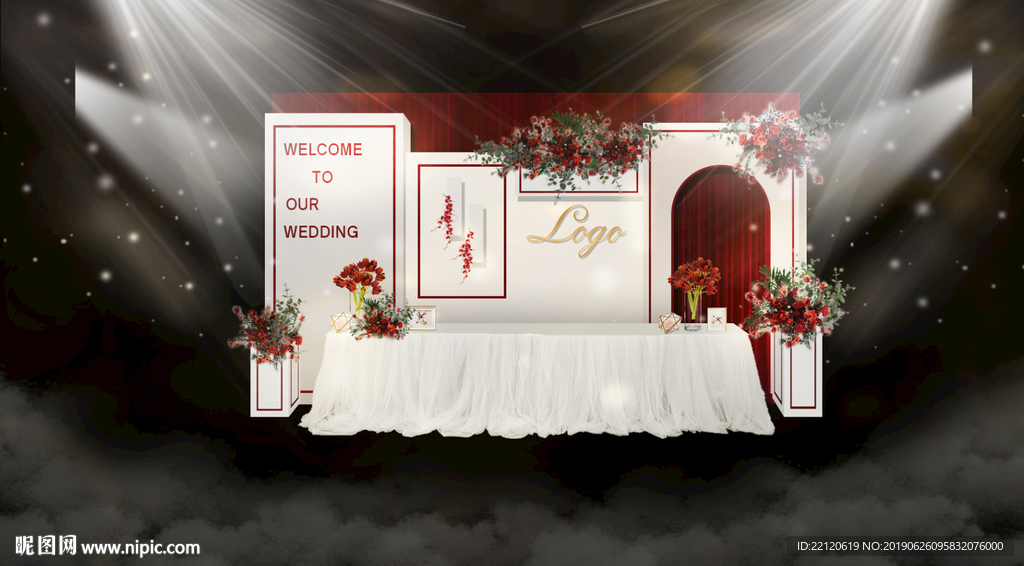 红白色简约婚礼设计签到区