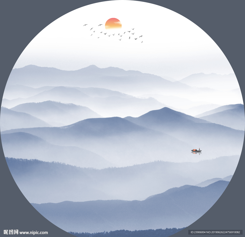 圆形山水装饰画
