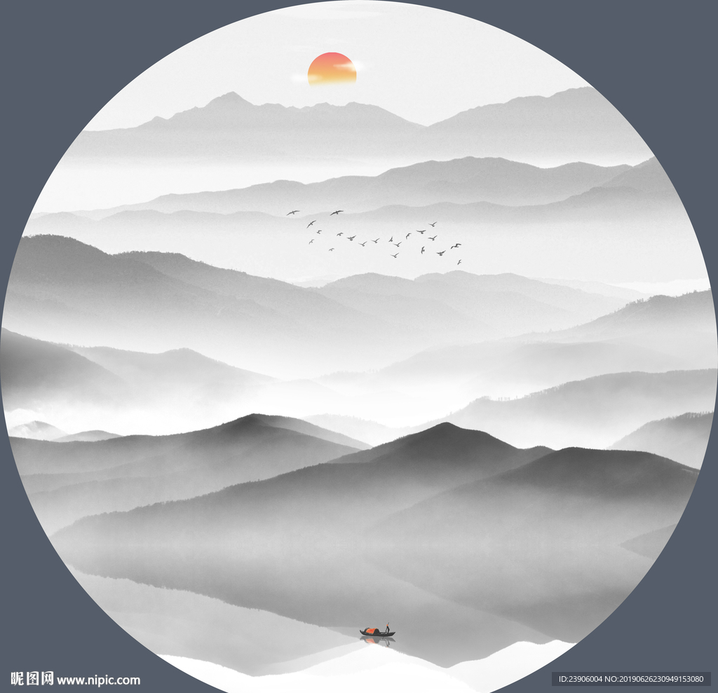 圆框山水画