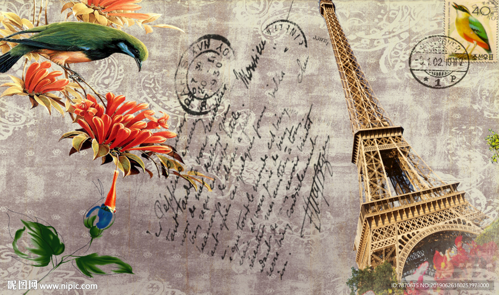 唯美壁画 铁塔 壁纸 电视墙