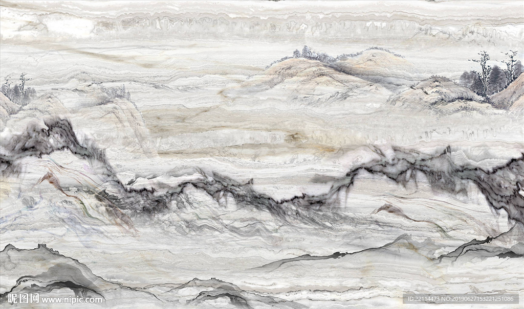 爵士白大理石纹抽象山水画背景墙