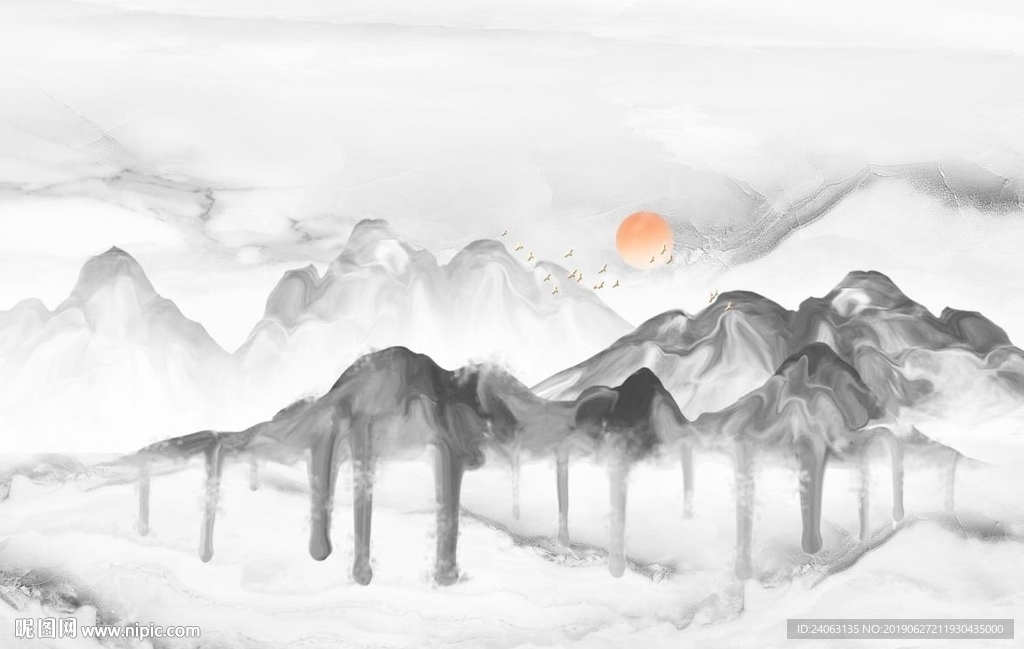 现代简约素雅爵士白石纹山水渗墨