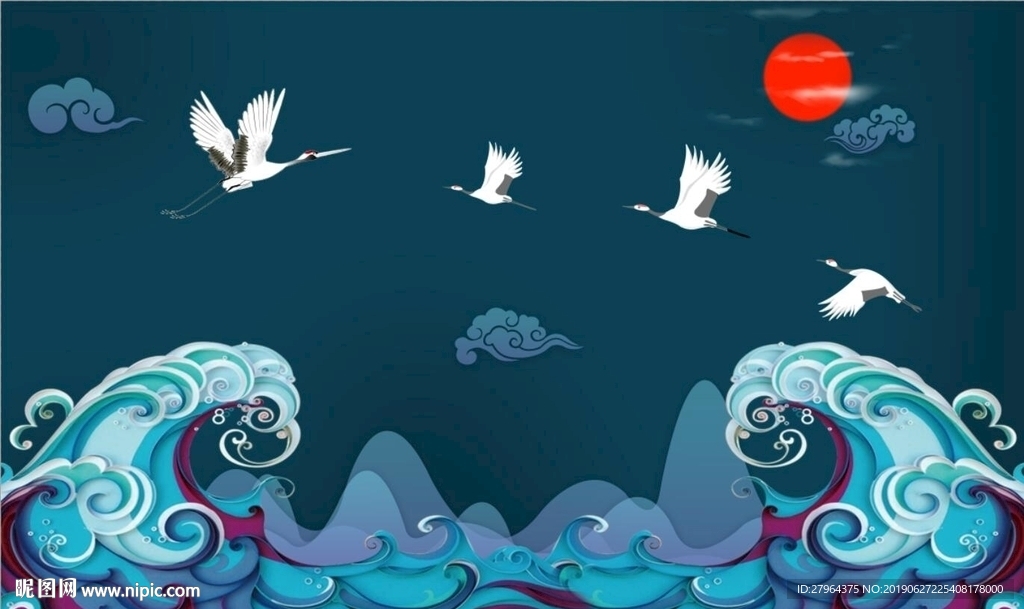 新中式云纹仙鹤国风背景墙