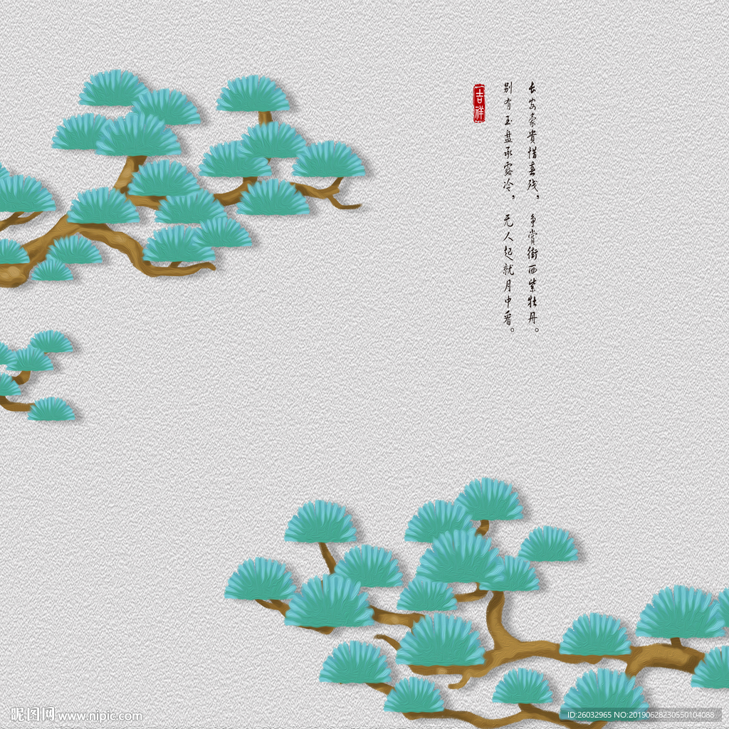 高清浮雕扇叶树背景墙装饰画