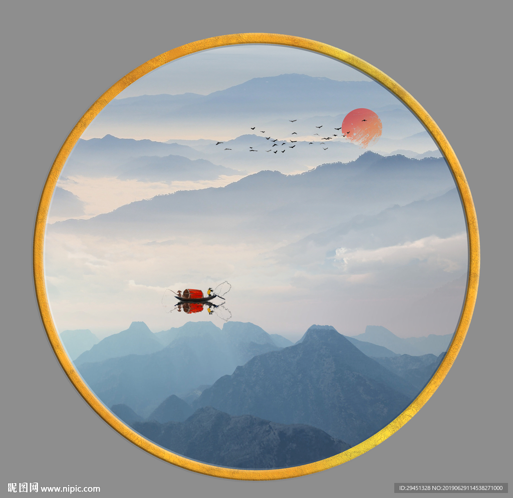 高档圆形山水画