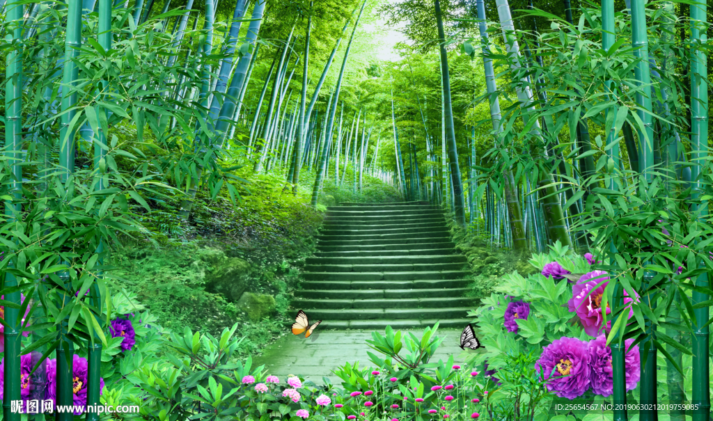 鸟语花香竹林背景