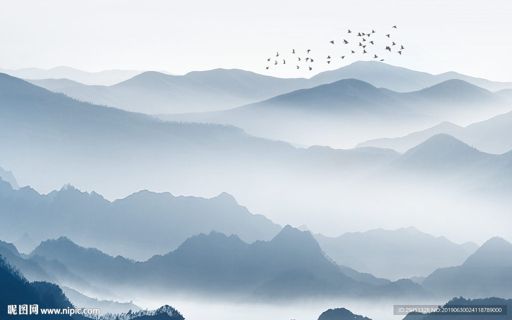 水墨山水画背景墙