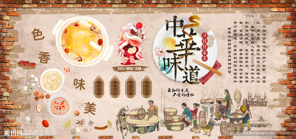中华味道美食装饰画背景墙