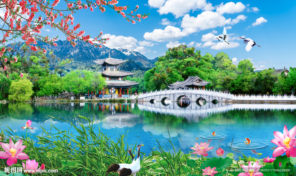 江南园林清新电视背景墙