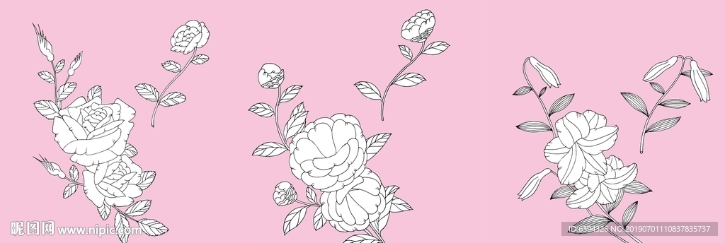 原创手绘玫瑰百合山茶矢量素材
