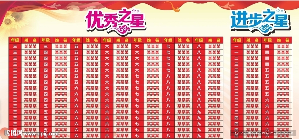 优秀之星进步之星展板