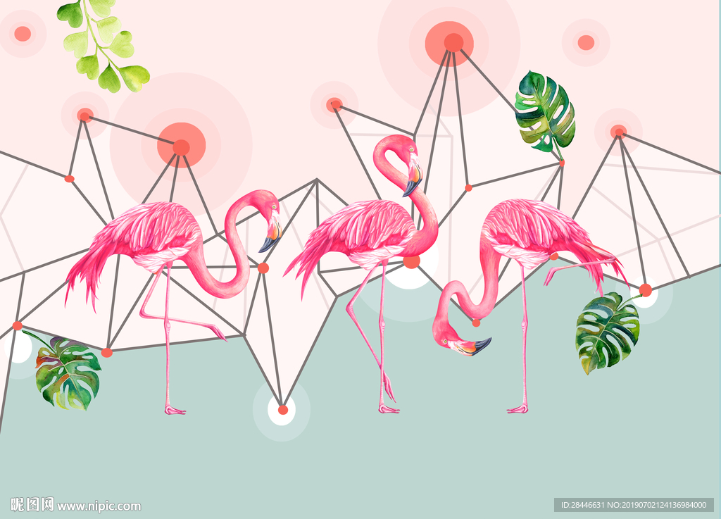 北欧简约时尚火烈鸟背景墙