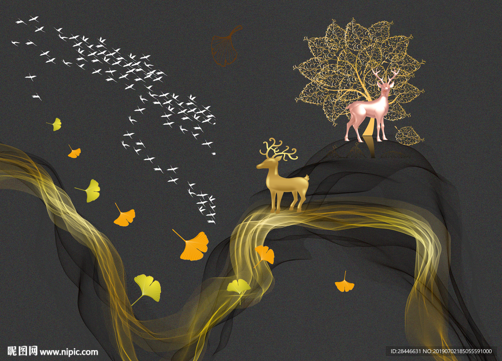 北欧简约时尚麋鹿背景墙