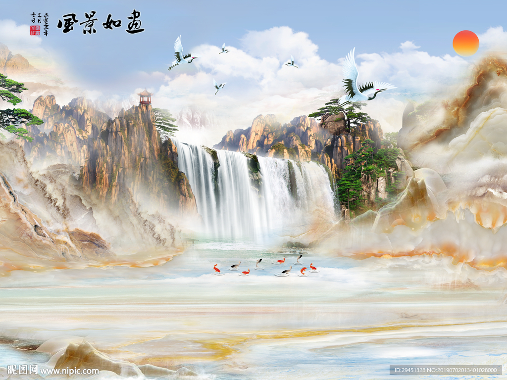 山水大理石风景背景墙