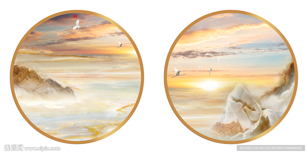 二联山水石纹画