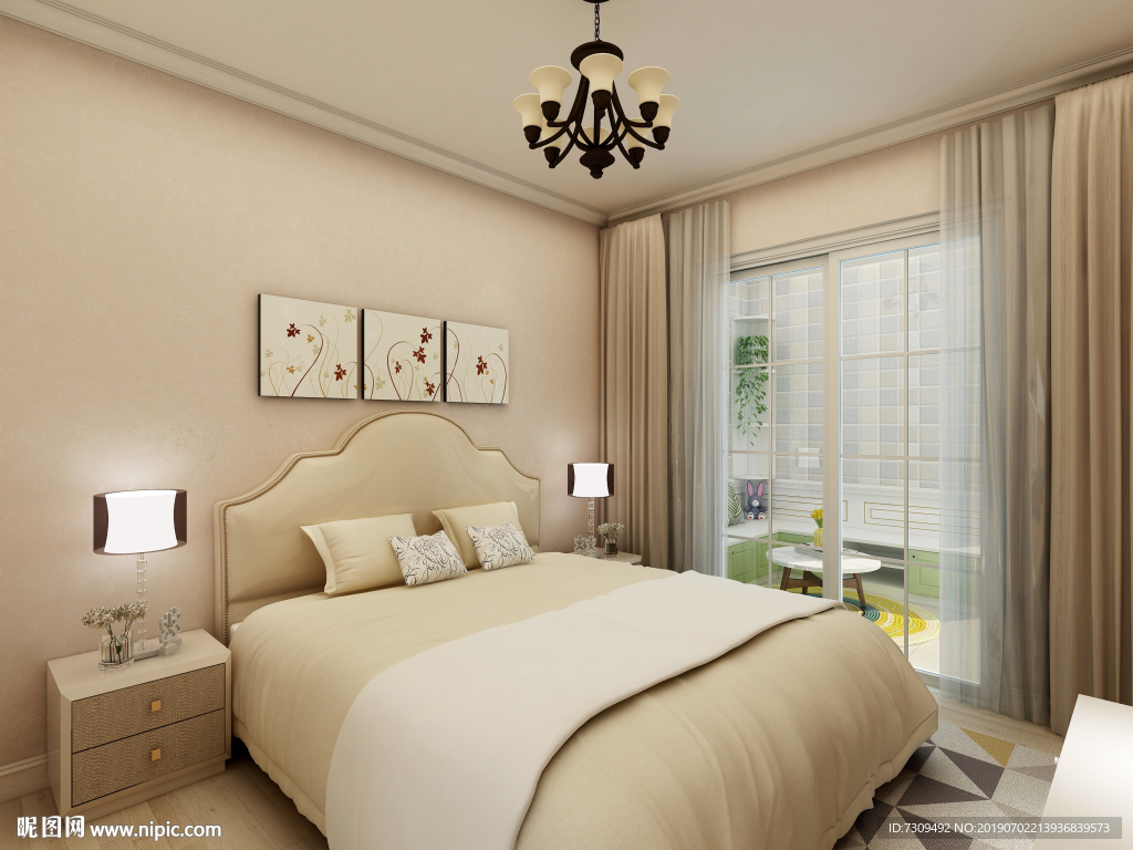 现代简约主卧艺术涂装效果图