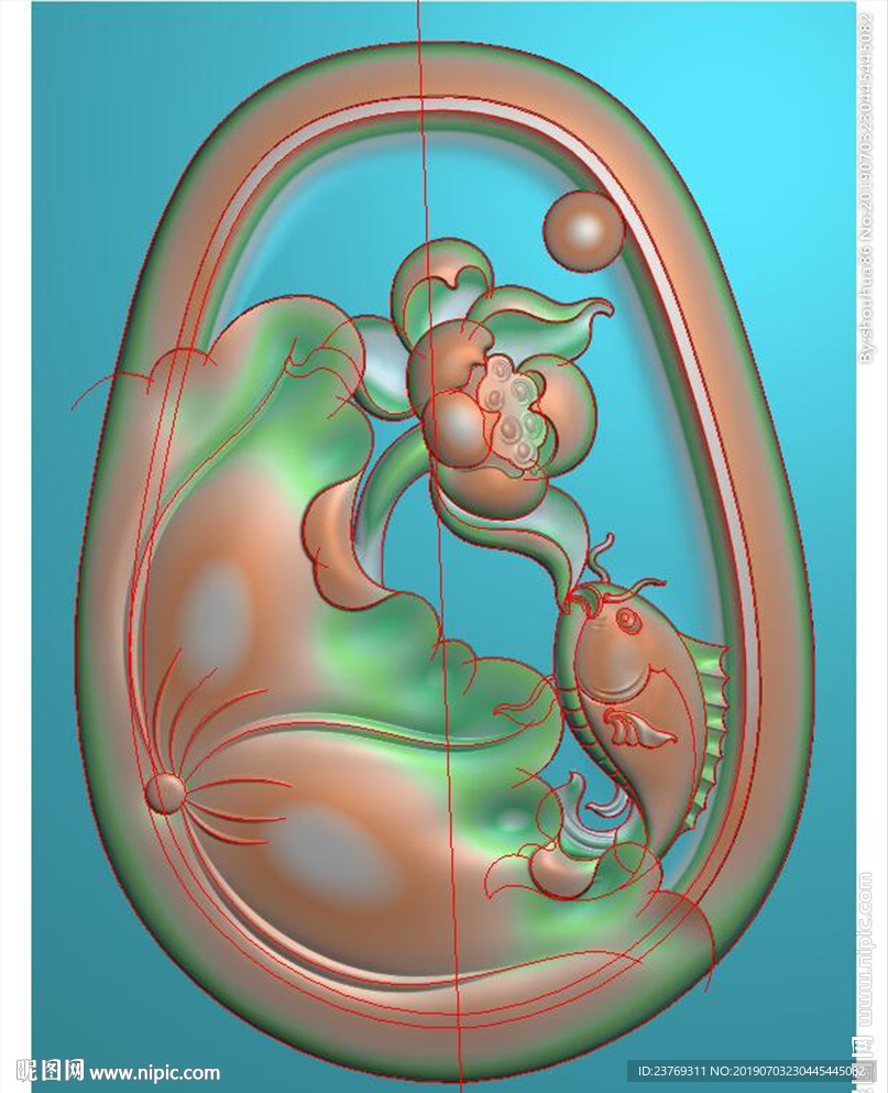 椭圆荷花鱼挂件莲花鲤鱼牌子精雕