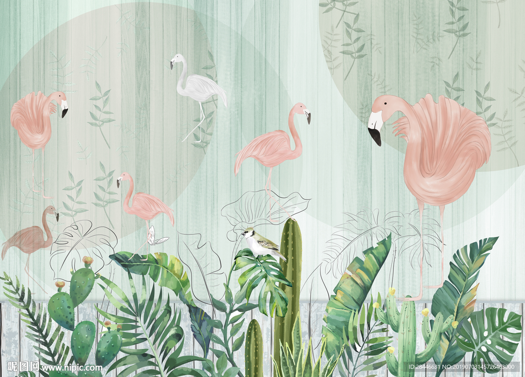 北欧简约时尚火烈鸟背景墙