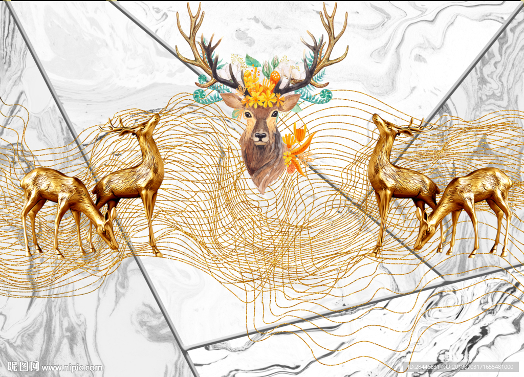 北欧简约时尚麋鹿背景墙