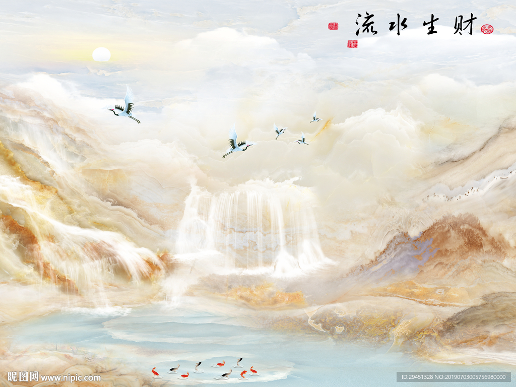 流水生财白鹤大理石TIF分层