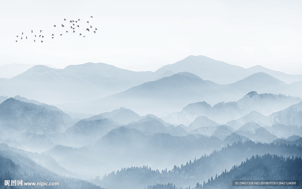 高档中式山水画TIF合层