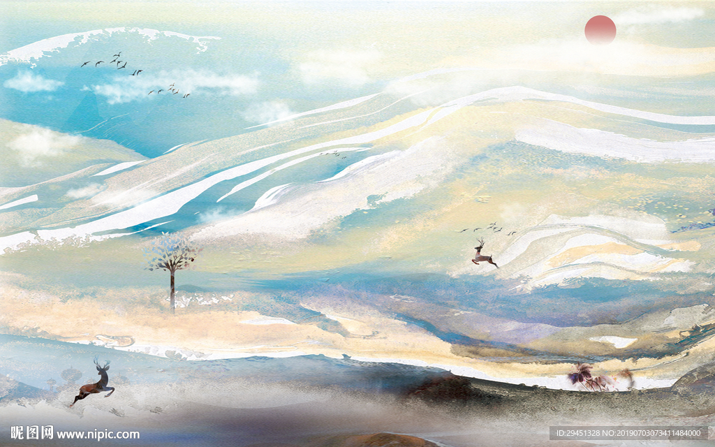 山水画背景TIF分层