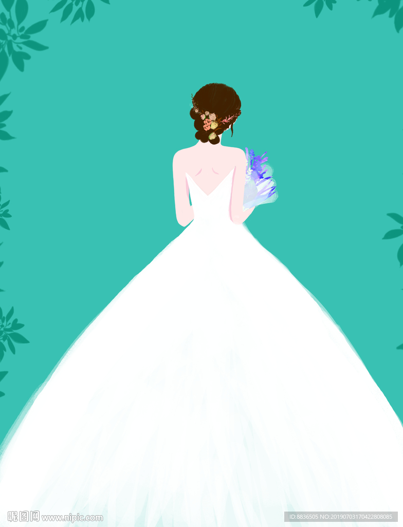 手绘新娘婚纱图